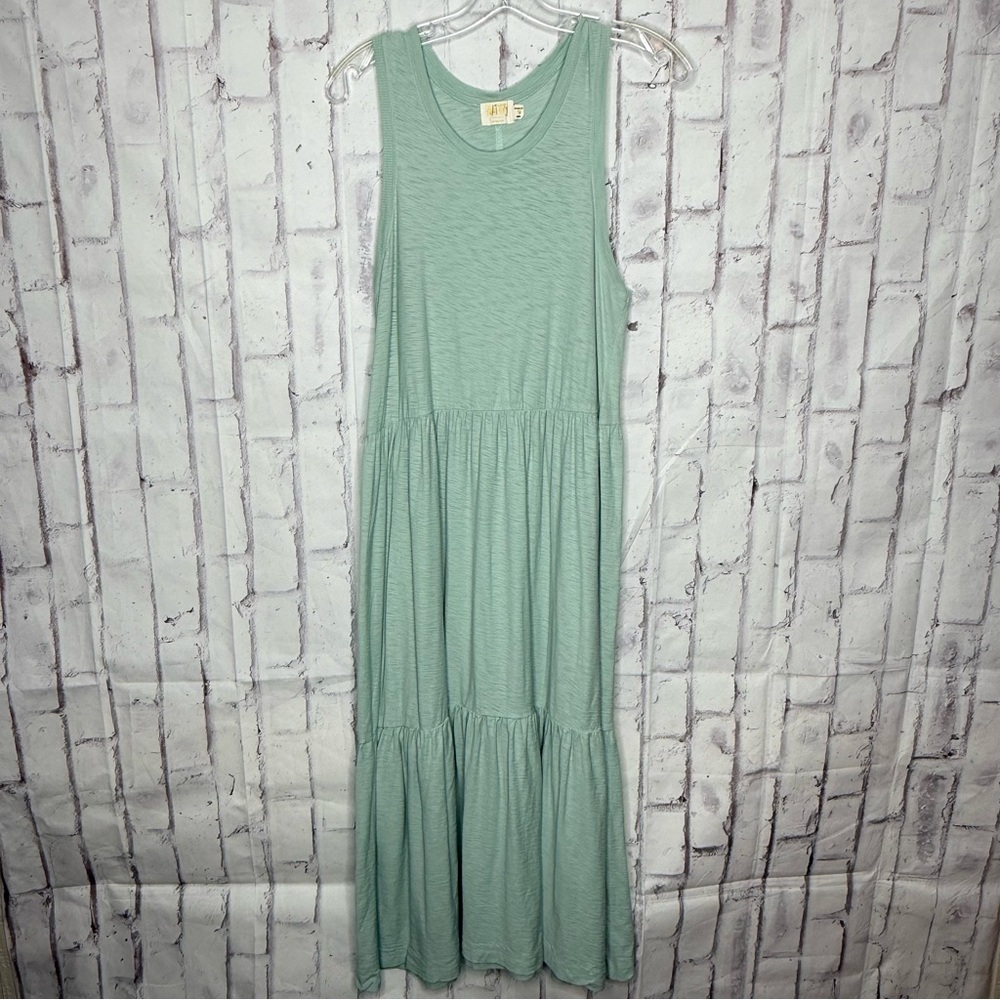 Nation LTD Melissa Tiered Midi Dress Size M Mint Green Pima Cotton Sleeveless